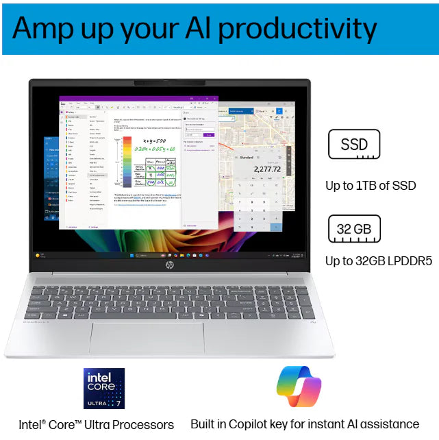 HP OmniBook 5  Intel® Core™ Ultra 9 285H | 32GB DDR5 RAM ; 1 TB NVMe™ SSD | Intel® Arc™ 140T GPU | 16 inch 2K IPS Touch Screen Display | Backlit Keyboard | Windows 11 |  Glacier silver