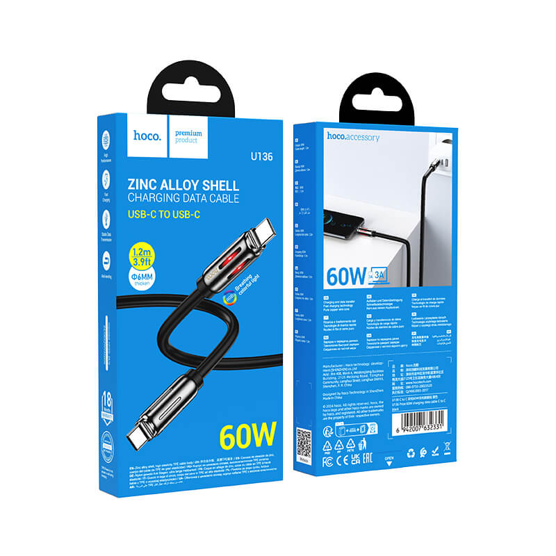 Hoco 60W Zinc Alloy USB C to USB C Cable