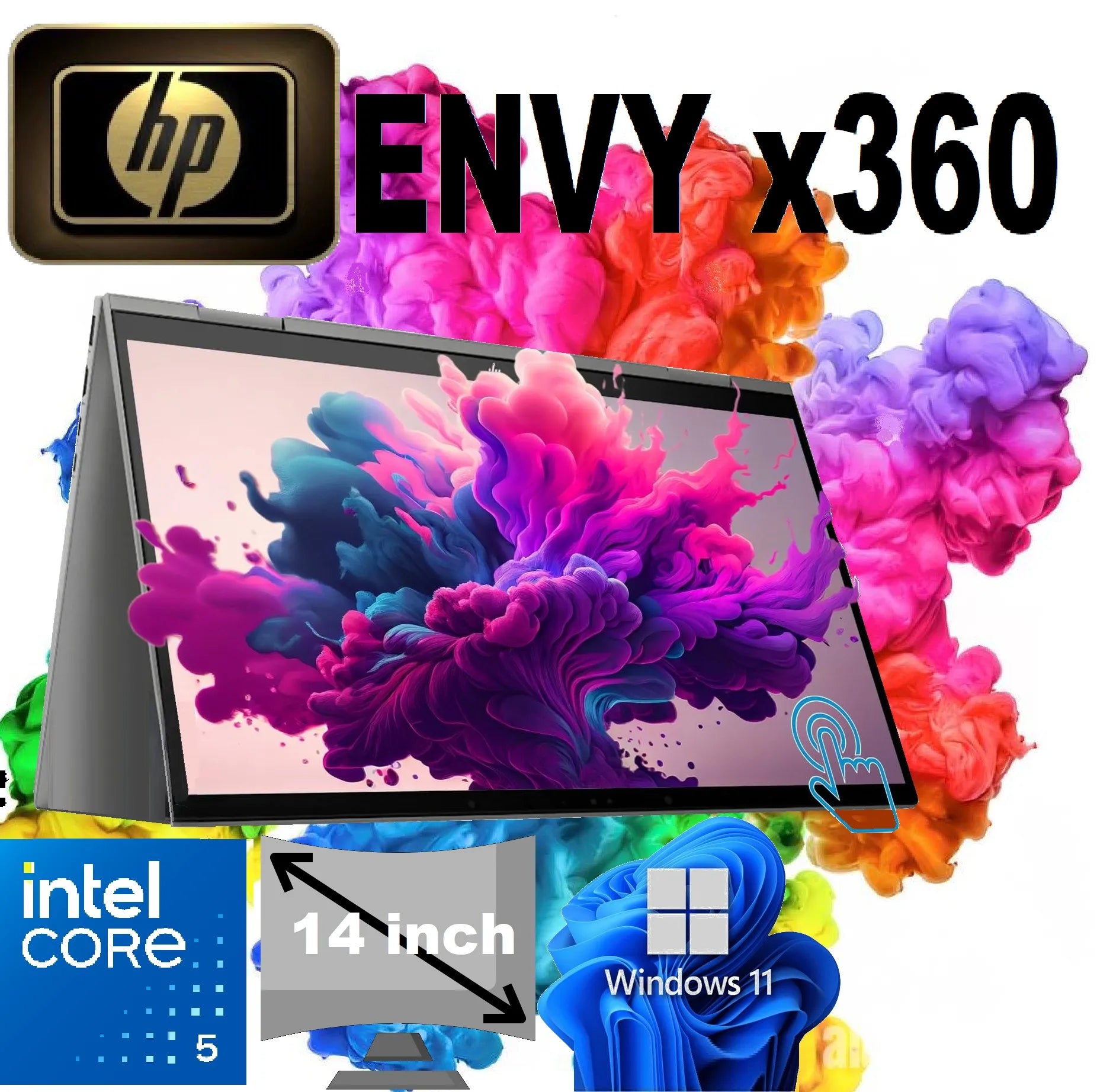 HP ENVY x360 14 inch 2-in-1 Laptop PC 14-es1013dx Intel® Core™ 5 120U | 8 GB DDR4 RAM ; 512 GB SSD | 14-inch FHD IPS Touch Screen | Windows 11  | Intel® Graphics | Full-size Backlit Keyboard | Natural  Silver