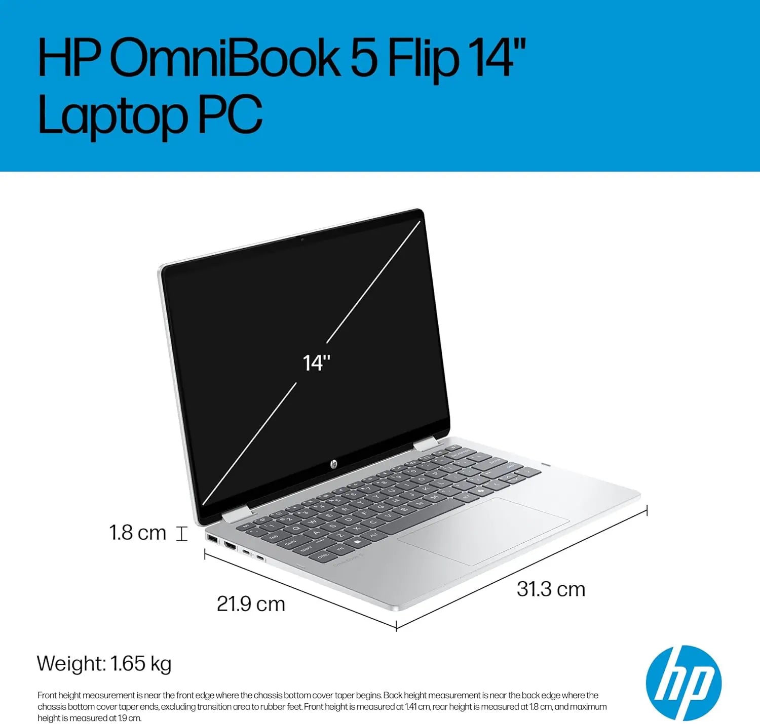 HP OmniBook 5 Flip  Intel® Core™ 5 120U | 8GB DDR5 , 512GB NVMe SSD | 14-inch 2K IPS TouchScreen | Intel® Graphics | Backlit Keyboard | Windows 11 | Silver  14-fp0013dx