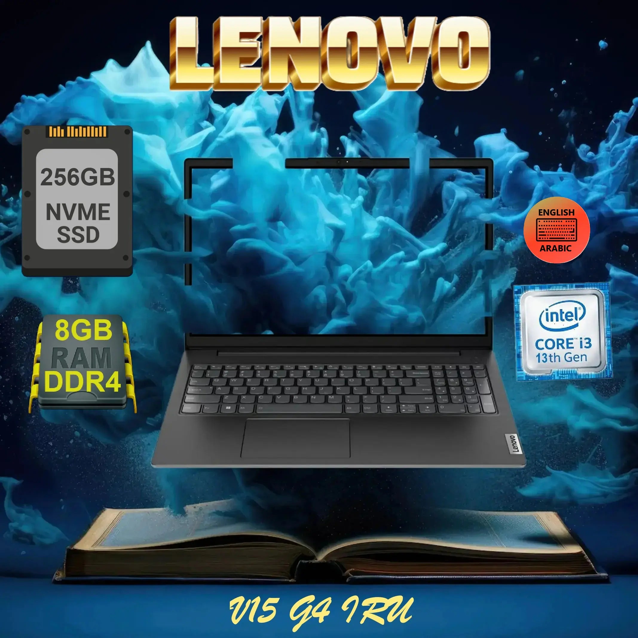 Lenovo V15 G4 IRU Intel® Core™ i3-1315U | 8GB DDR4 RAM ; 256GB NVMe SSD | 15.6″ FHD IPS Display | DOS | Intel® UHD Graphics | English Arabic Keyboard | Business Black