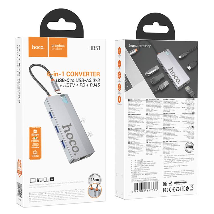 Hoco HB51 6-in-1 USB-C Hub Converter