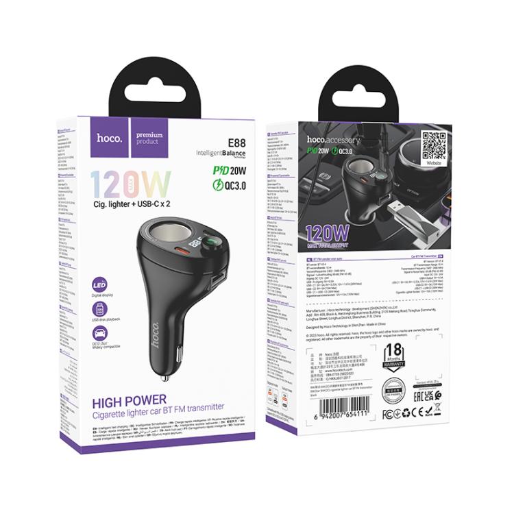 HOCO CIGARETTE LIGHTER CAR BT FM TRANSMITTER E88