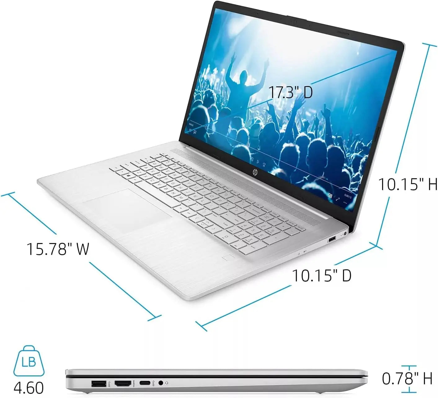 HP 17-cp3005dx Series : AMD Ryzen™ 5 7430U | 8GB DDR4 RAM ; 512GB NVMe™ SSD | AMD Radeon™ Graphics | 17.3 inch FHD IPS Display | Windows 11 | Natural Silver