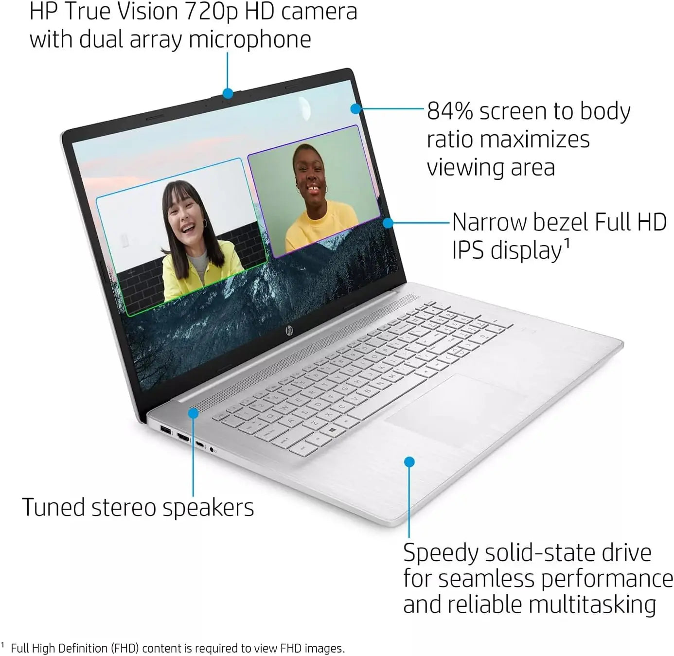 HP 17-cp3005dx Series : AMD Ryzen™ 5 7430U | 8GB DDR4 RAM ; 512GB NVMe™ SSD | AMD Radeon™ Graphics | 17.3 inch FHD IPS Display | Windows 11 | Natural Silver