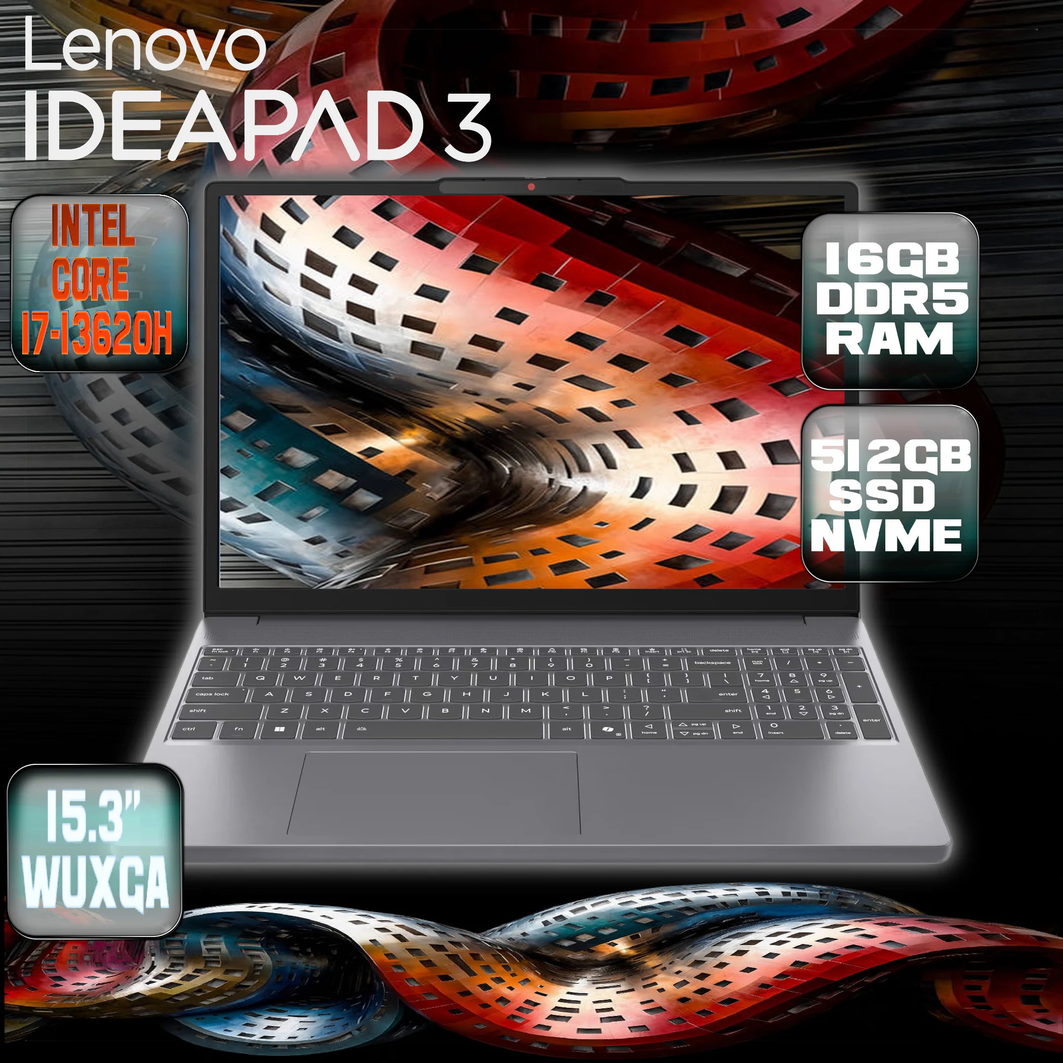 LENOVO IdeaPad Slim 3 15IRH10 Intel® Core™ i7-13620H | 16GB DDR5 RAM , 512GB SSD NVMe® | Intel® UHD Graphics | 15.3″ WUXGA (1920×1200) IPS Display | English/Arabic Keyboard | DOS | Luna Grey – 1 YEAR WARRANTY