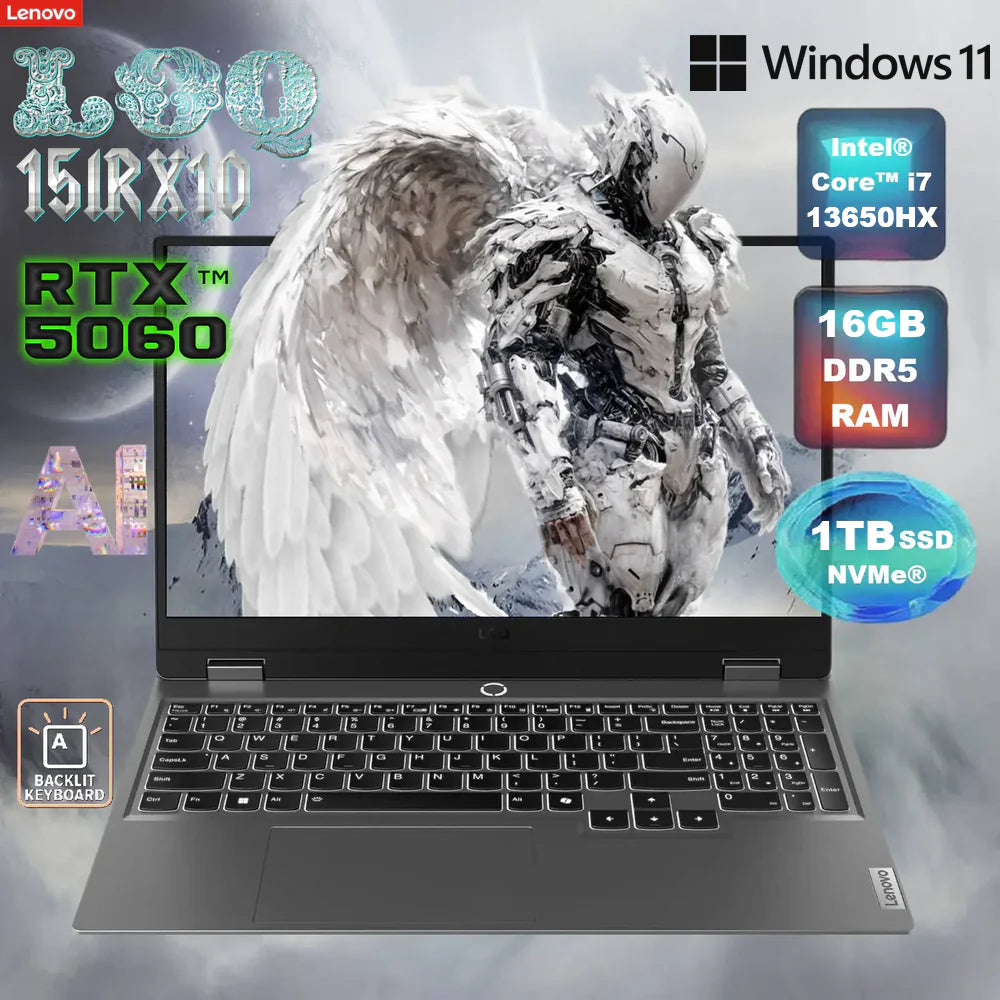 LENOVO AI-Powered LOQ 15IRX10 Intel® Core™ i7-13650HX | 16GB DDR5 RAM ; 1TB SSD NVMe® | RTX™ 5060 , 8GB | 15.6″ FHD IPS Display 144Hz | Backlit Keyboard | Windows 11 | Luna Grey
