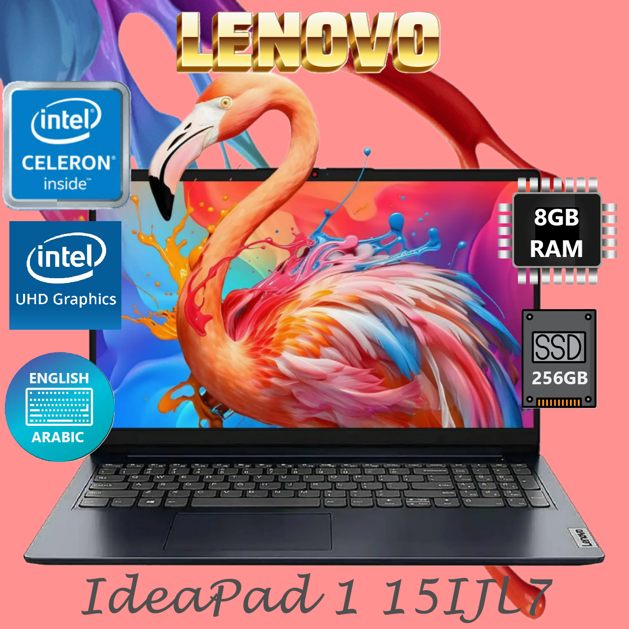 LENOVO IdeaPad 1 15IJL7 Intel® Celeron® N4500 | 8GB DDR4 RAM ; 256GB SSD NVMe® |  15.6″ HD TN Display | English Arabic Keyboard | DOS | SD Card Reader |  Abyss Blue