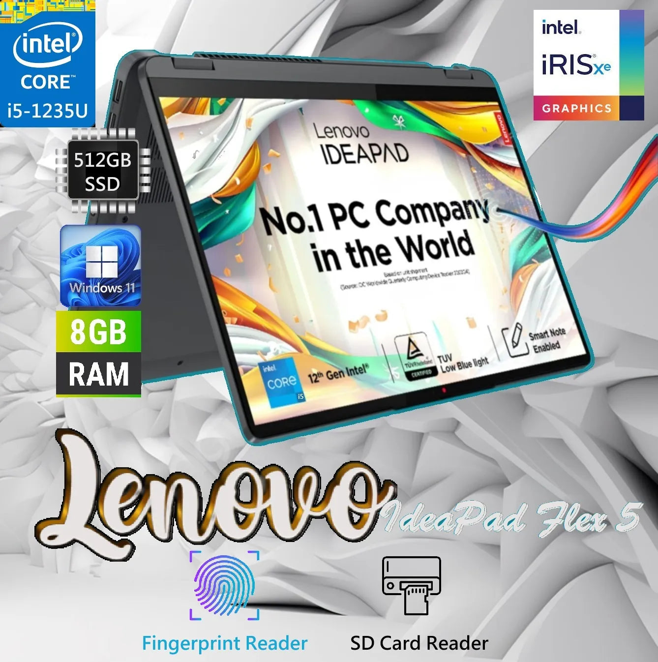 Lenovo IdeaPad Flex 5 14IAU7 Intel® Core™ i5-1235U | 8GB DDR4x RAM ; 512GB SSD | 14- inch WUXGA Touchscreen Display | Intel® Iris® Xe Graphics|Windows® 11 Home in S mode, | Fingerprint Reader | Storm Grey