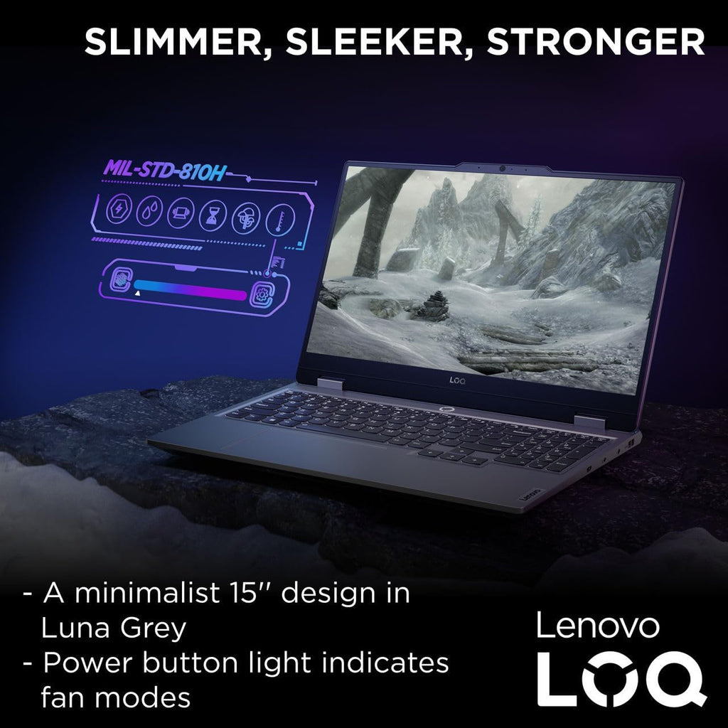Lenovo LOQ 15IRX9 Intel Core i7-13650HX | 16GB RAM DDR5 ; 512GB SSD | RTX 3050 6GB GDDR6 | 15.6″ FHD IPS 144Hz | White Backlit Keyboard , Arabic & English | DOS| Luna Grey | Bundled with LOQ M100 RGB Mouse