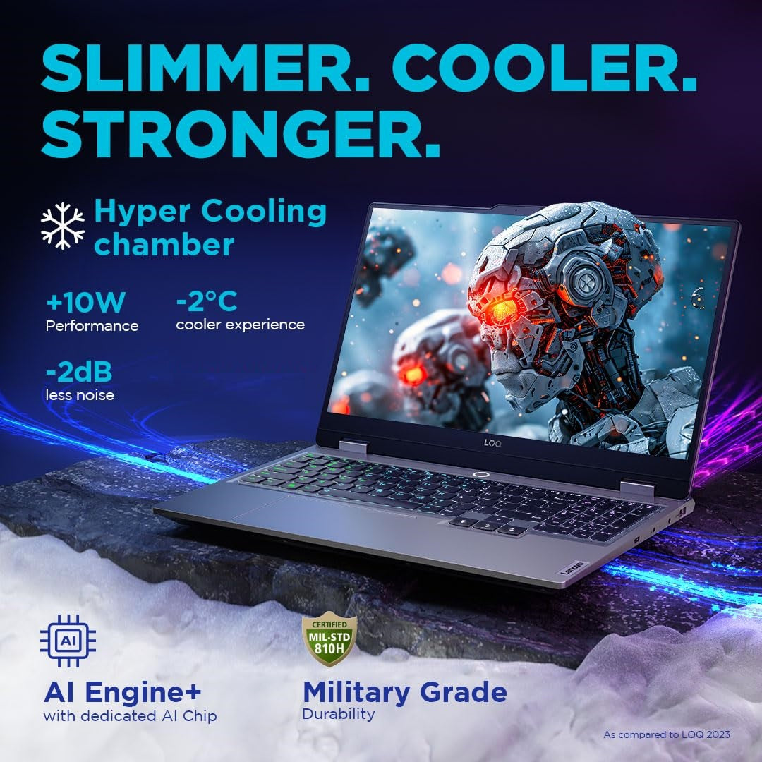Lenovo LOQ 15IRX9 Intel Core i7-13650HX | 16GB RAM DDR5 ; 512GB SSD | RTX 3050 6GB GDDR6 | 15.6″ FHD IPS 144Hz | White Backlit Keyboard , Arabic & English | DOS| Luna Grey | Bundled with LOQ M100 RGB Mouse