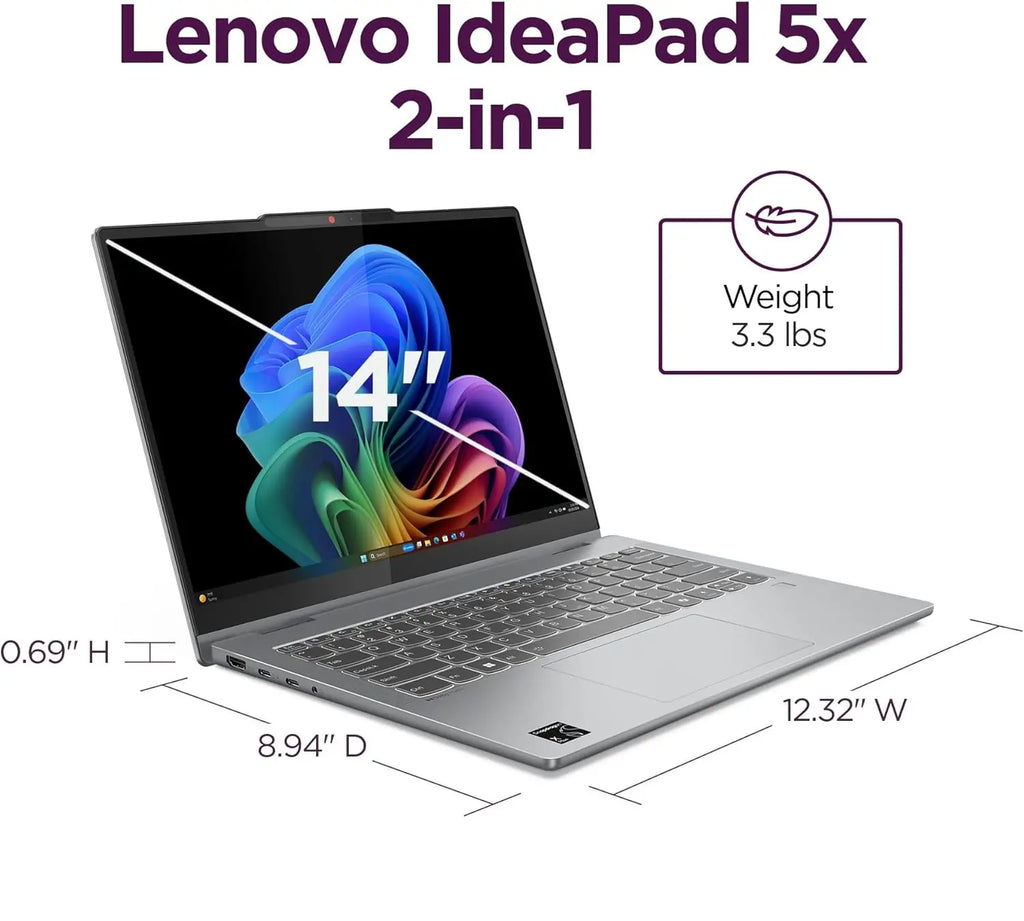 LENOVO IdeaPad 5 2-in-1 14Q8X9 Snapdragon® X Plus | 16GB DDR5x RAM ; 1TB SSD NVMe® | 14″ WUXGA OLED Touchscreen | Qualcomm® Adreno™ GPU | Backlit Keyboard | Windows® 11 | Luna Grey