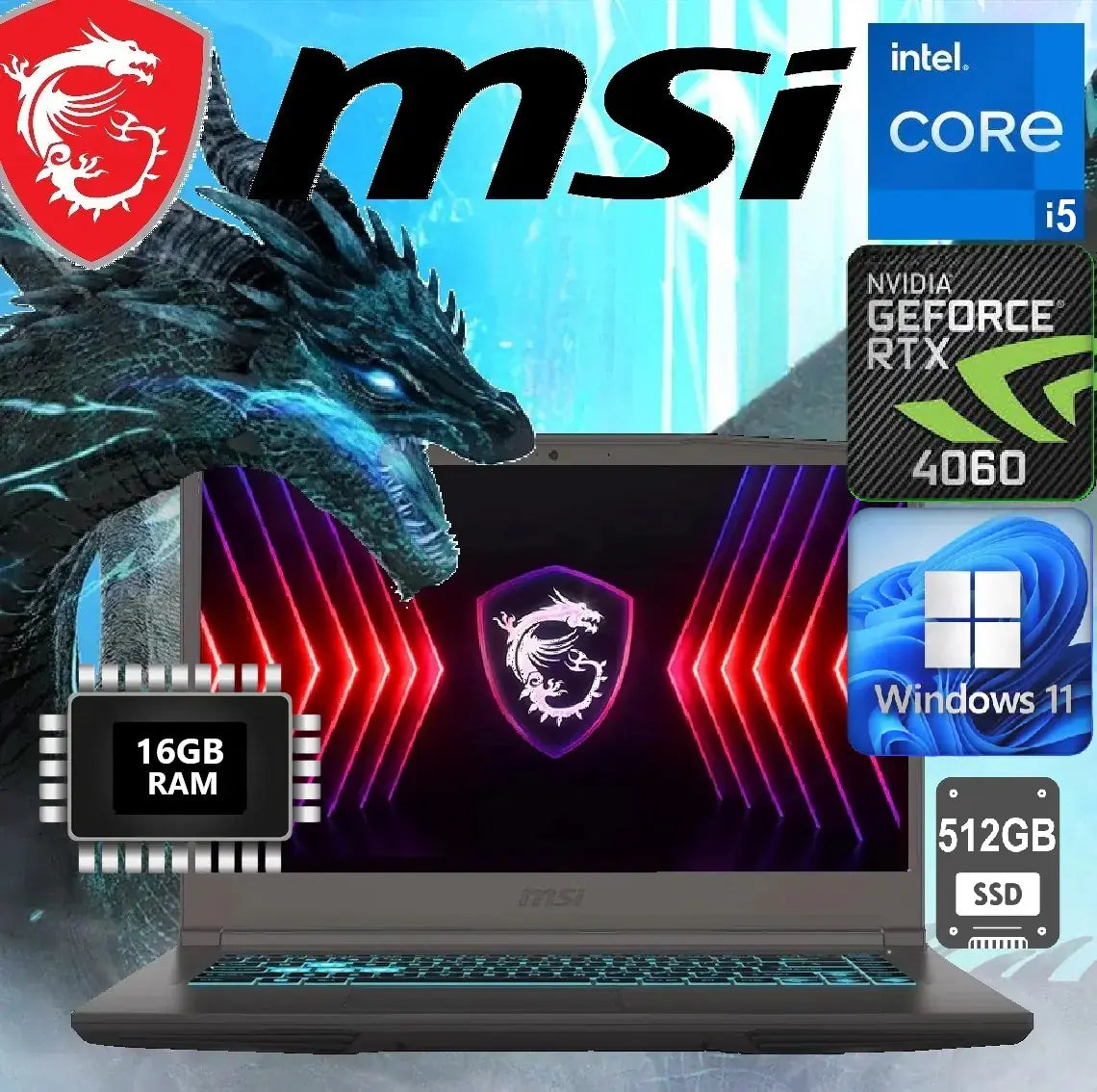 MSI THIN 15 B13VF Intel® Core™ i5-13420H | 16GB DDR4 ; 512GB SSD | RTX™ 4060 8GB GDDR6 | 15.6″ IPS Display 144 Hz | Blue Backlit Keyboard | Windows 11 | Cosmos Grey