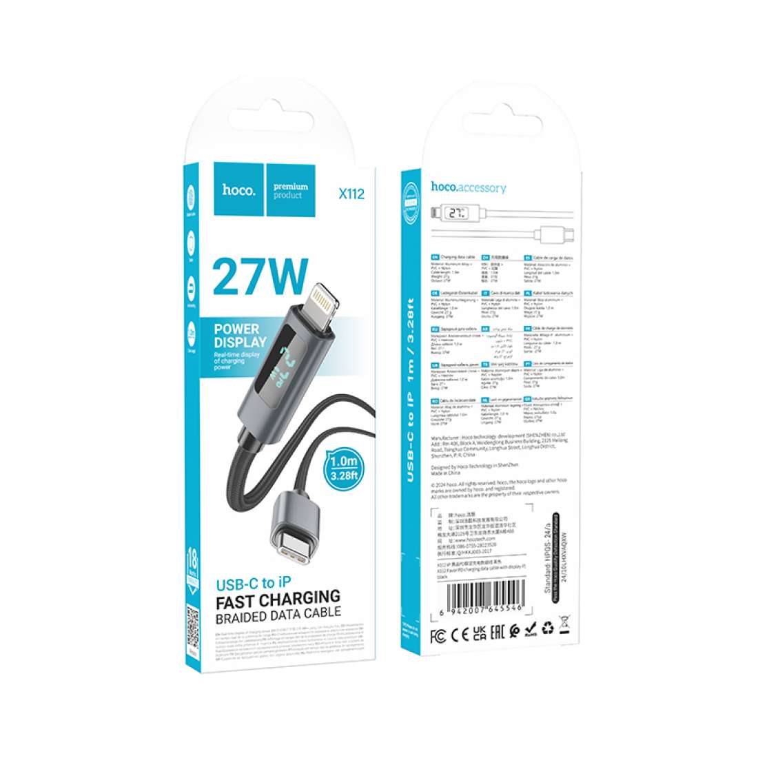 HOCO X112 Data Cable with Fast Charge 27W Type-C to Lightning Charging Display - Black