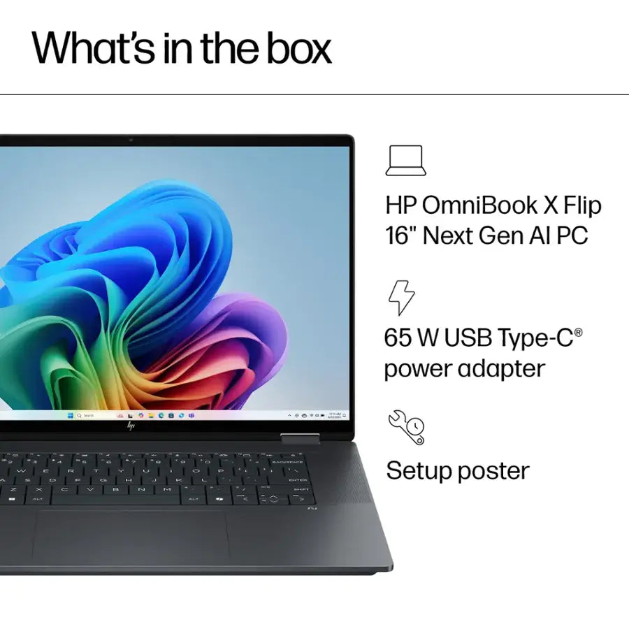 HP OmniBook X Flip AI PC Intel® Core™ Ultra 7 256 Intel® AI Boost (47 NPU TOPS) | 16GB DDR5x RAM ; 1TB NVMe SSD | Intel® Arc™ | 16 inch 2K IPS TouchScreen Display | Backlit Keyboard | Windows 11 |  16-as0023dx Eclipse Gray