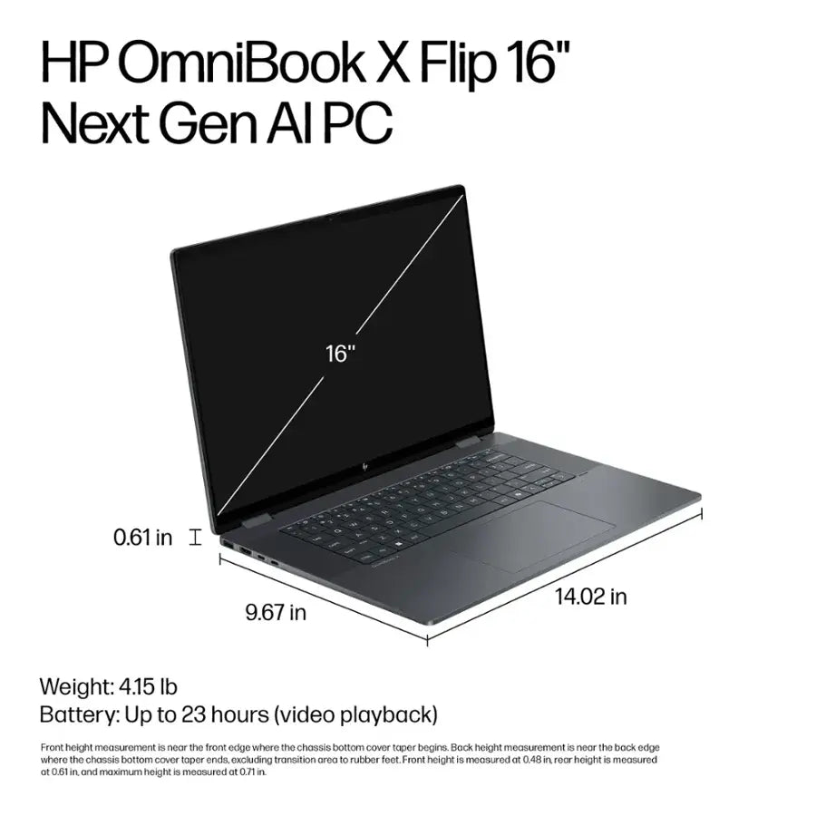 HP OmniBook X Flip AI PC Intel® Core™ Ultra 7 256 Intel® AI Boost (47 NPU TOPS) | 16GB DDR5x RAM ; 1TB NVMe SSD | Intel® Arc™ | 16 inch 2K IPS TouchScreen Display | Backlit Keyboard | Windows 11 |  16-as0023dx Eclipse Gray