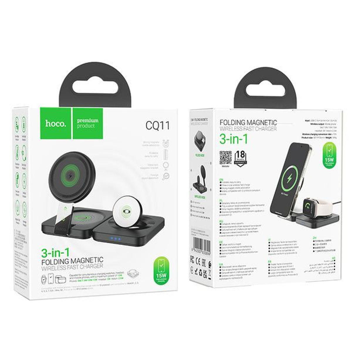 Hoco 15W 3-in-1 Magnetic Wireless Fast Charger with Foldable Design