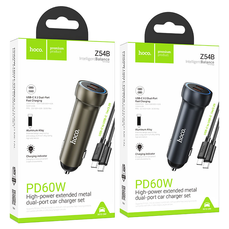 Hoco Z54B Prosperous 60W Dual Type-C Car Charger