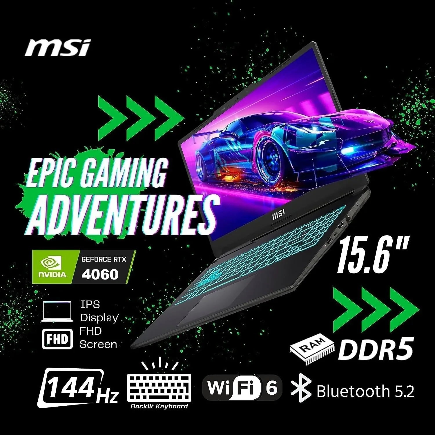MSI Cyborg 15 A13VF | Core i7 -13620H | 16GB DDR5 RAM , 512GB SSD | RTX™ 4060 ; 8GB GDDR6 | 15.6″ FHD IPS 144Hz | Windows 11 | 4-Zone RGB Backlit Keyboard  Eng/Ara| Translucent Black